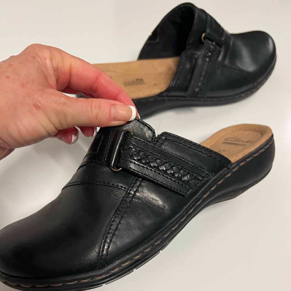Clarks Women's Black Leather Mules